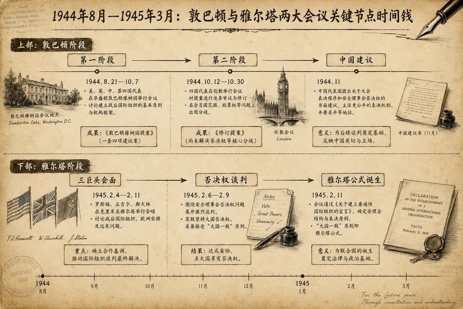 敦巴顿橡树园与雅尔塔会议时间线